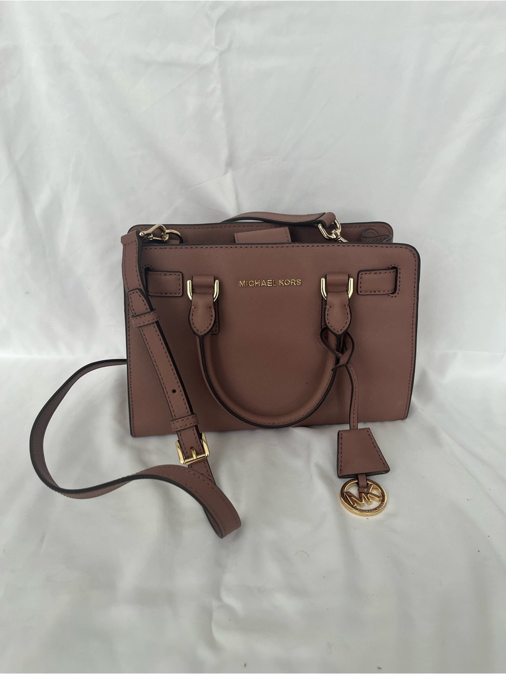Michael Kors Mauve Brown Saffiano Leather Crossbody with Gold Hardware